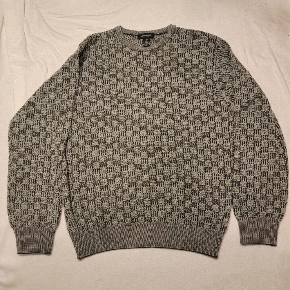 Mino Milano Mens Large Black Gray Wool Blend Sweater